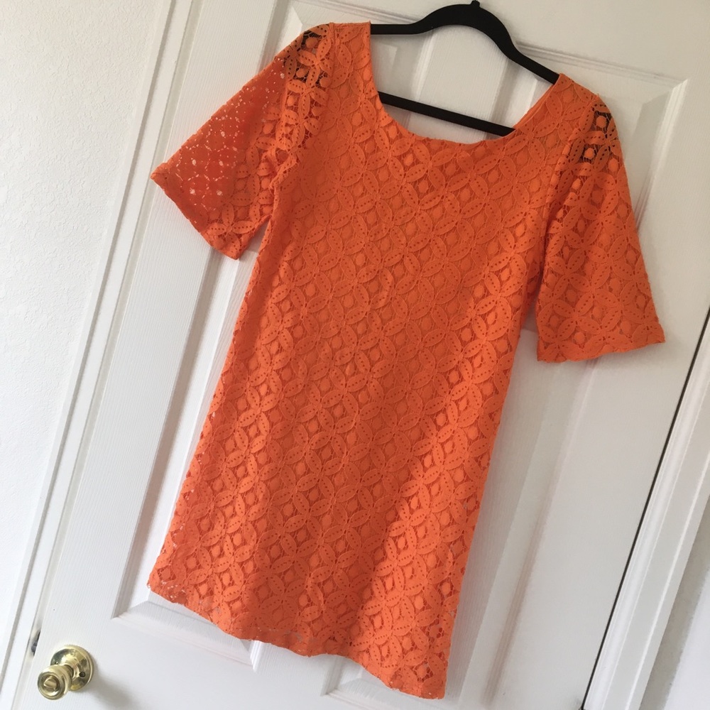 Orange Crochet Mini Dress - Picture 6 of 8